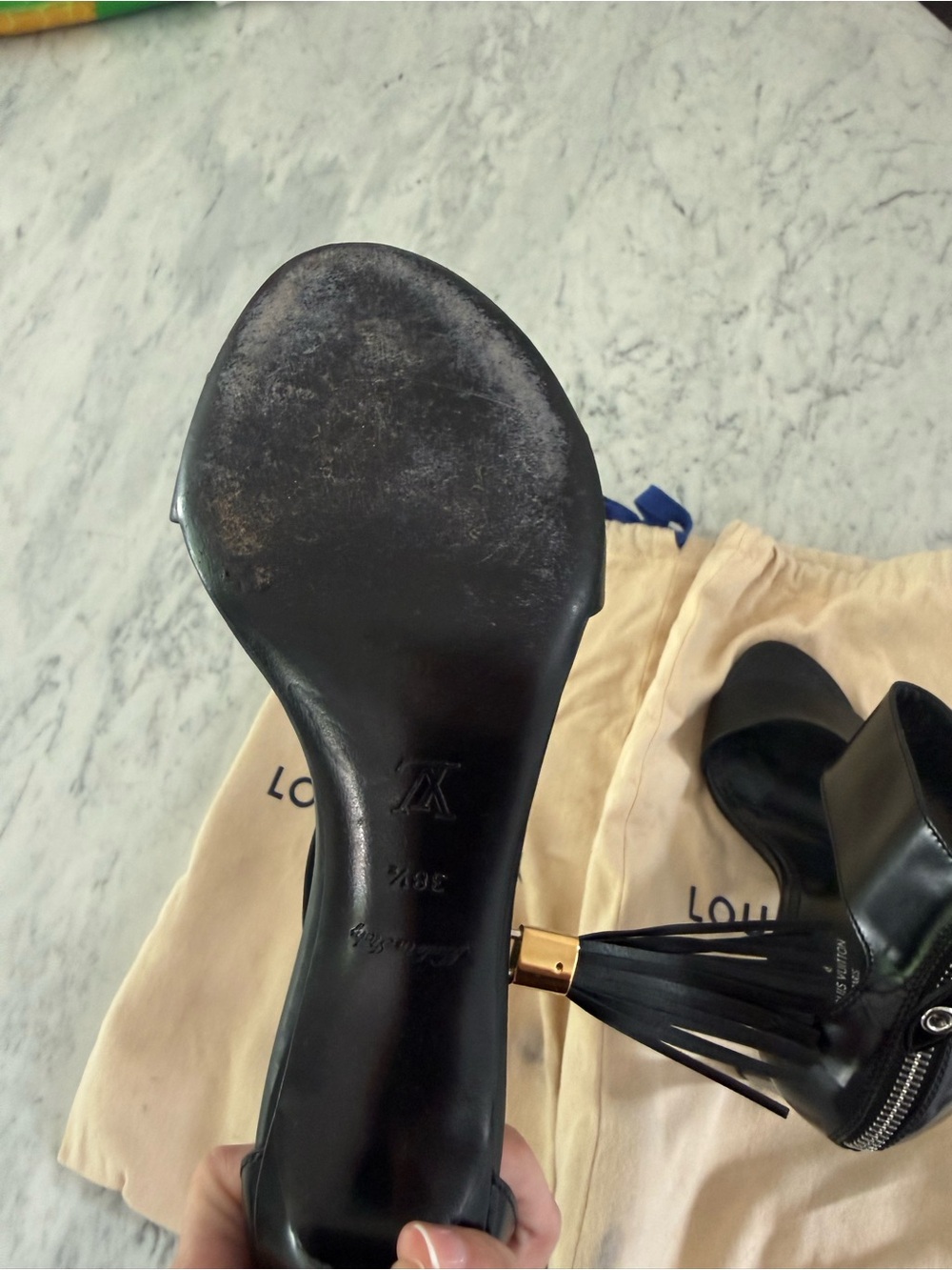 Louis Vuitton Black Leather Tassel Padlock Ankle-Strap Heels - Picture 7 of 9